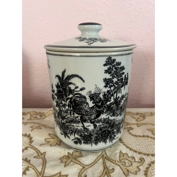 Aux Au Provence Rooster Blk/Wht Ceramic Canister - Picture 1 of 8